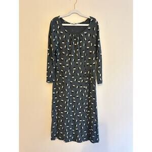 Boden Black/White/Grey Floral Scoop Neck Long Sleeve Midi Stretch Dress Size 10P